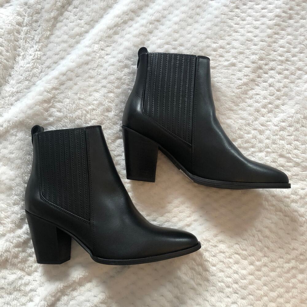 Clarks West Lo Black Leather Heeled Booties